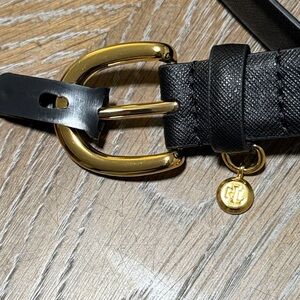 Lauren Ralph Lauren Black Leather Belt with Gold Buckle